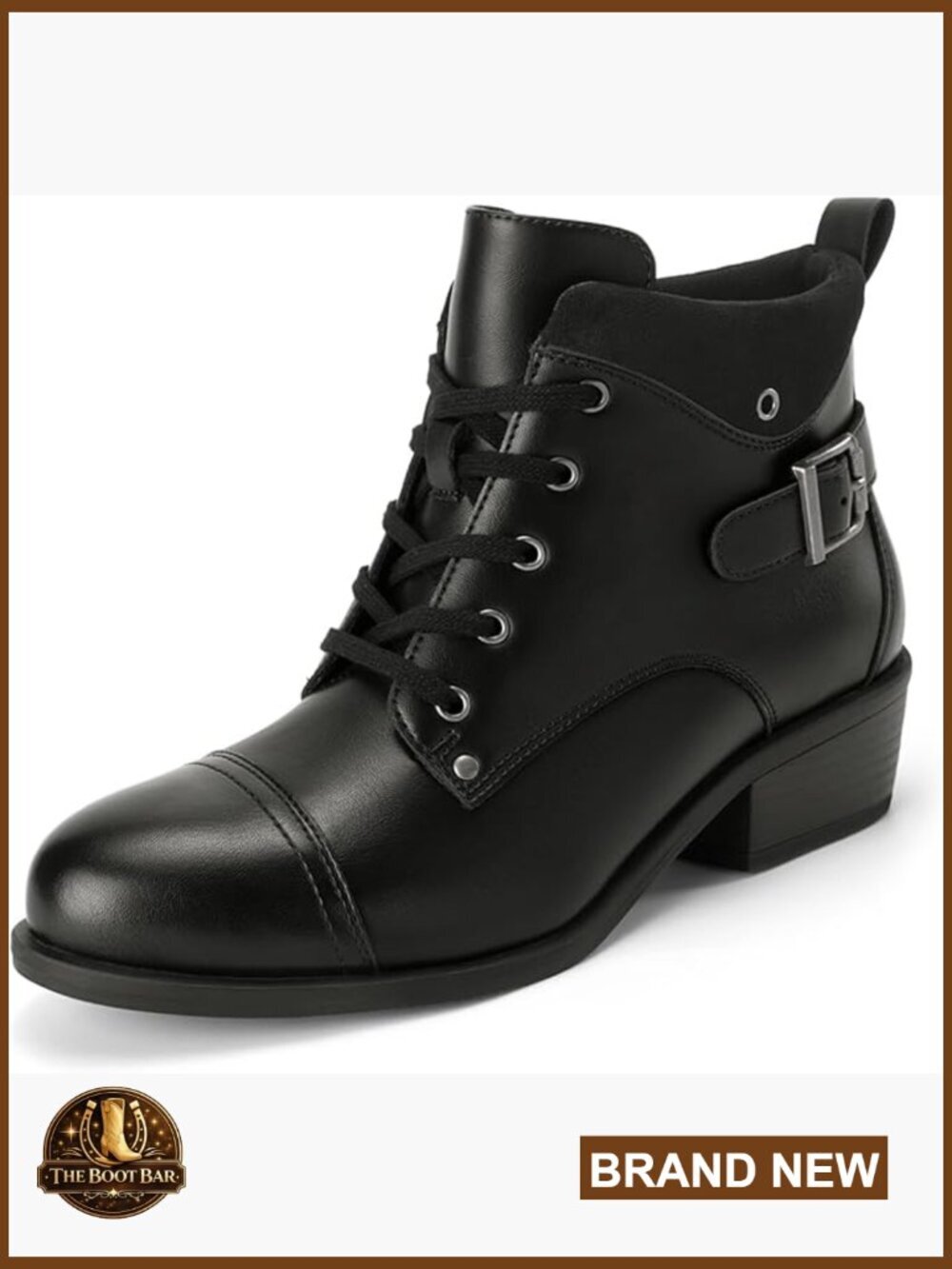 Women's Chunky Heel Ankle Boots with Side Zipper and Lace Up Closure